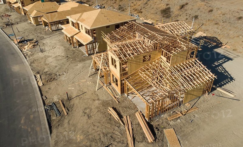 Aerial view of new homes construction site