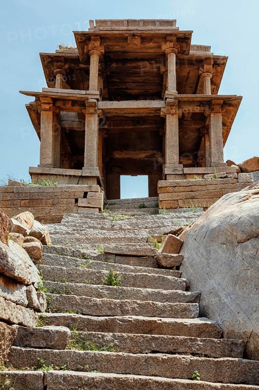 Ancient Vijayanagara Empire civilization ruins of Hampi now famous tourist attraction. Sule Bazaar