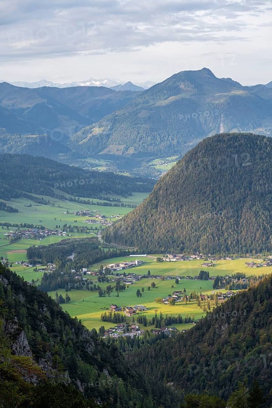 Valley and forested mountains