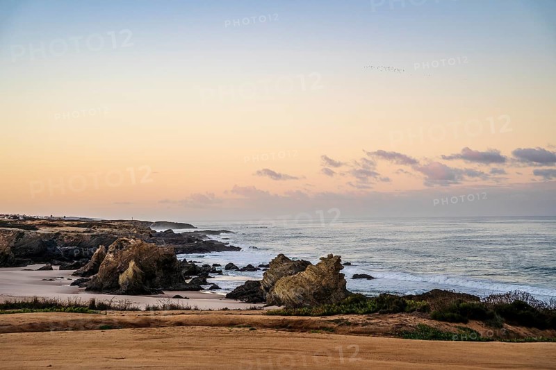 Beautiful landscape and seascape with rock formation in Samoqueira Beach