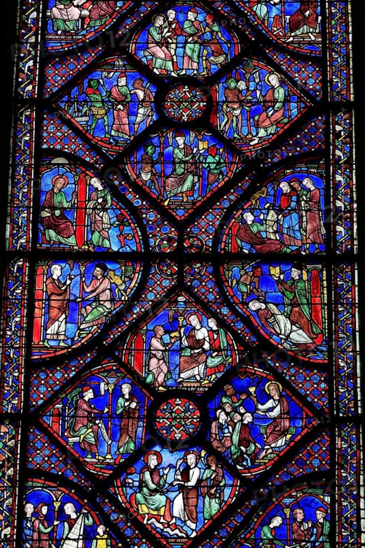 Leaded glass window in Notre Dame Cathedral of Chartres