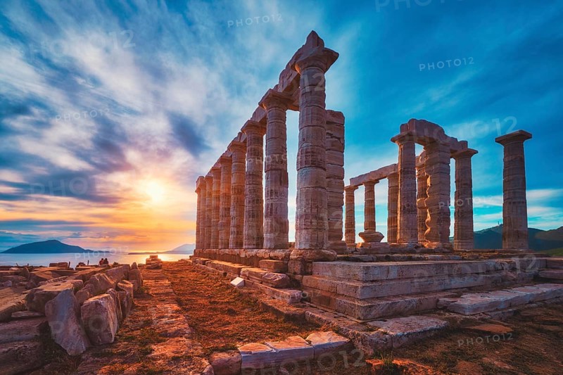 Greece Cape Sounio. Ruins of an ancient temple of Poseidon