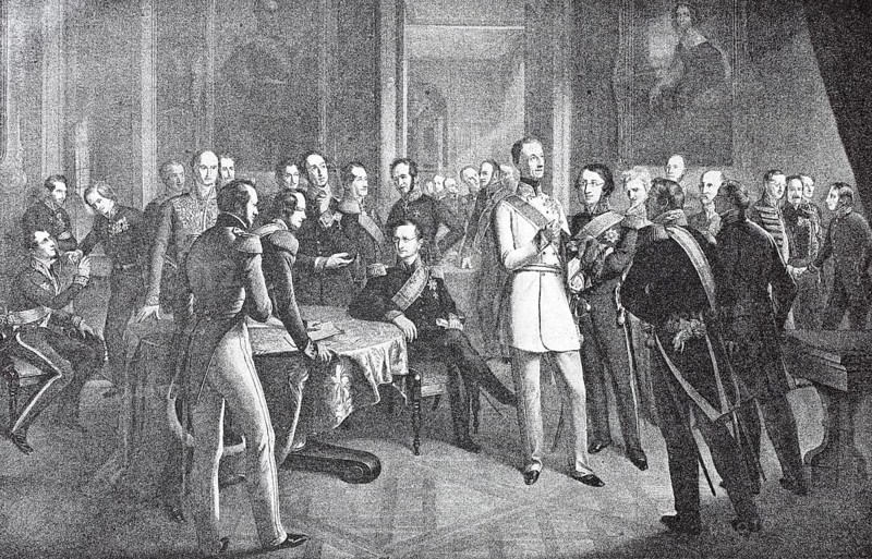 First meeting of the members of the Dresden Conference in the Bruehl Palace in 1850