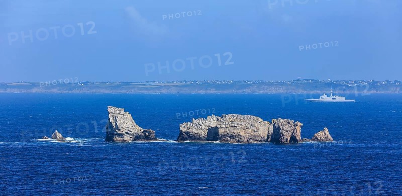 View from the Monument Aux Bretons at Pointe de Pen Hir to the rocks Rocher du Lion