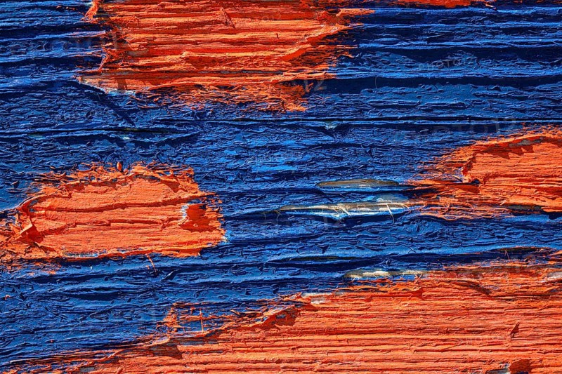 Old blue and orange painted wood wooden planks texture close up background