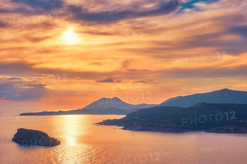 Aegean Sea with Greek islands view on sunset