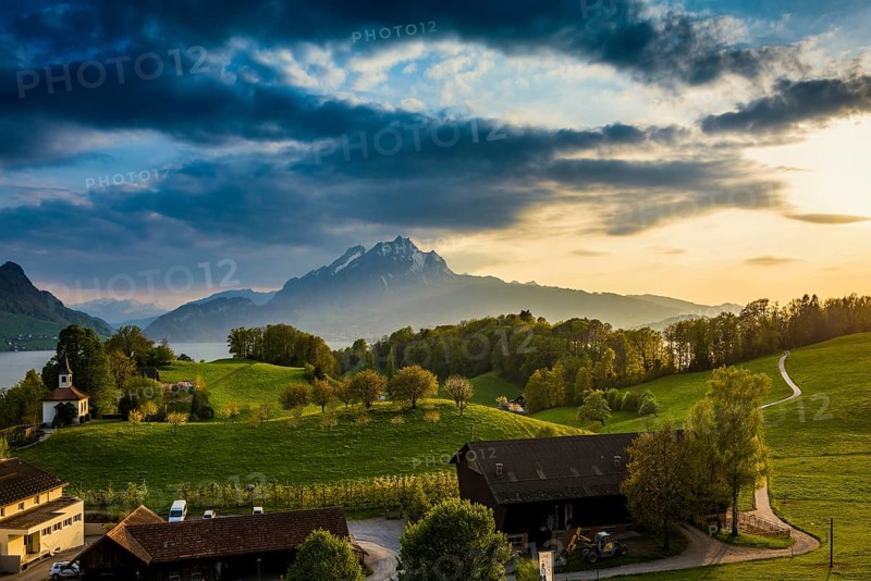 Panorama with lake and mountains