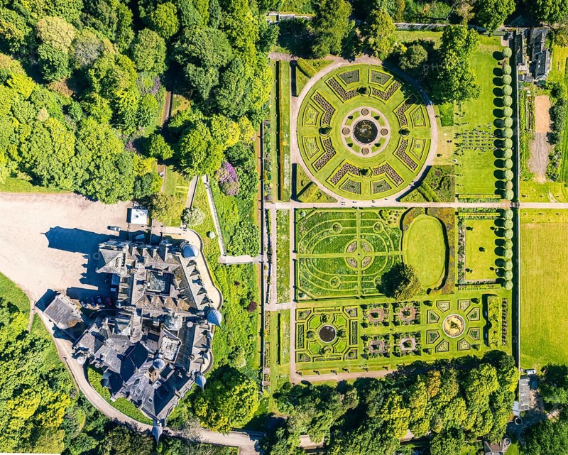 Dunrobin Castle and Gardens from a drone