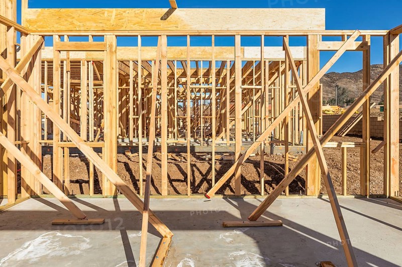 Wood home framing abstract at construction site