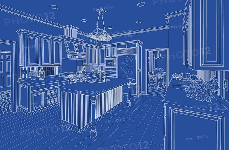 Beautiful custom kitchen blueprint design drawing