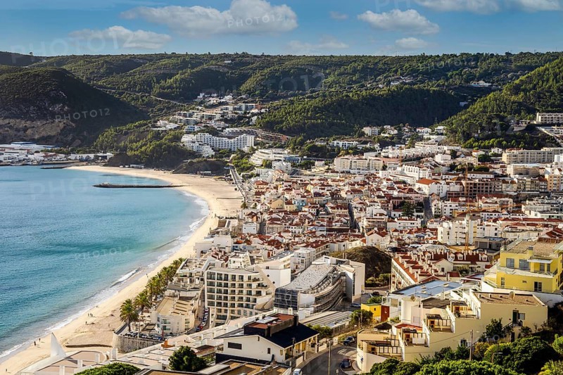 Beautiful cityscape of Sesimbra by Atlantic Ocean