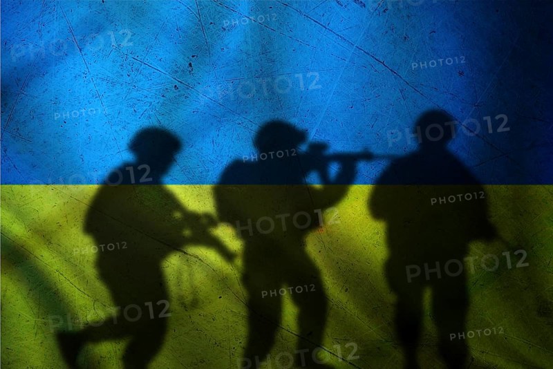 Russia vs Ukraine flag on cracked wall