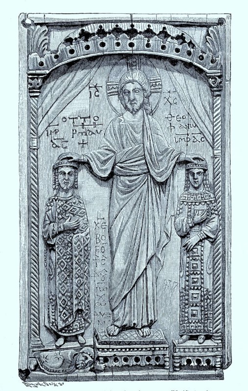 Otto II. und seine Gemahlin Theophano werden von Christus gesegnet