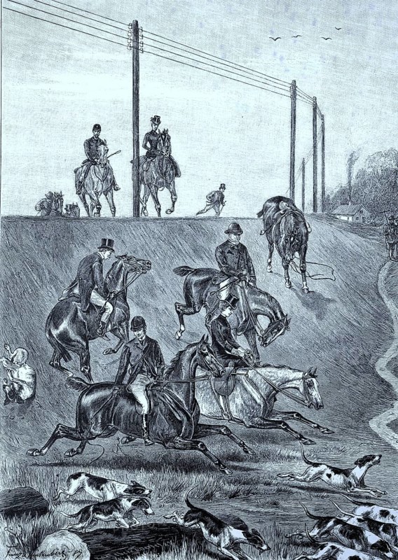 Foxhunt with horses and hounds in England in 1870