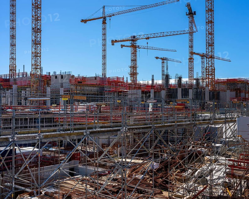 Major construction site at Ueberseequartier and Hafencity