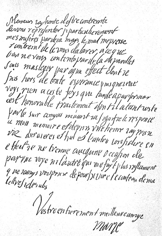Handwritten postscript of Mary Stuart to a letter to the French envoy in England