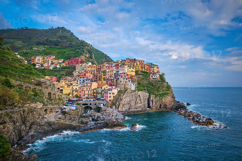 Famous italian landmark Manarola village popular european italian tourist destination in Cinque Terre National Park UNESCO World Heritage Site