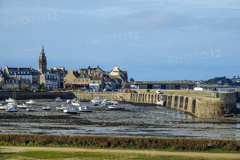Old town of Roscoff with harbour at low tide