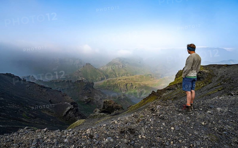 Hiker looks into the distance
