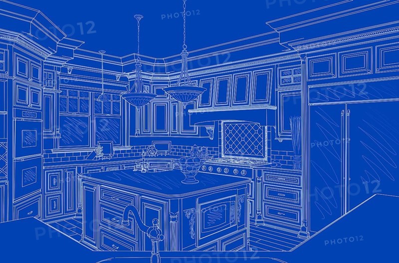 Beautiful custom kitchen blueprint design drawing