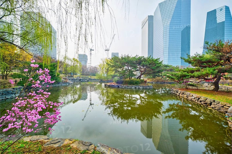 Yeouido Park public park with pond in Seoul