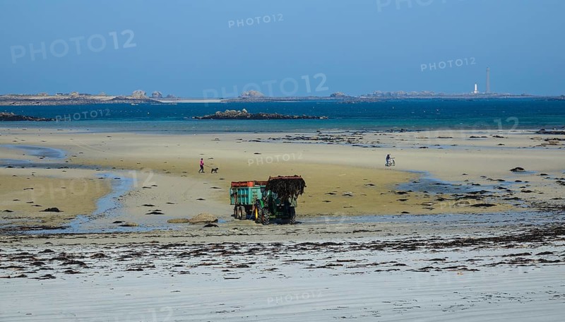 Beach Plage de Kloukouri with tractor loading seaweed