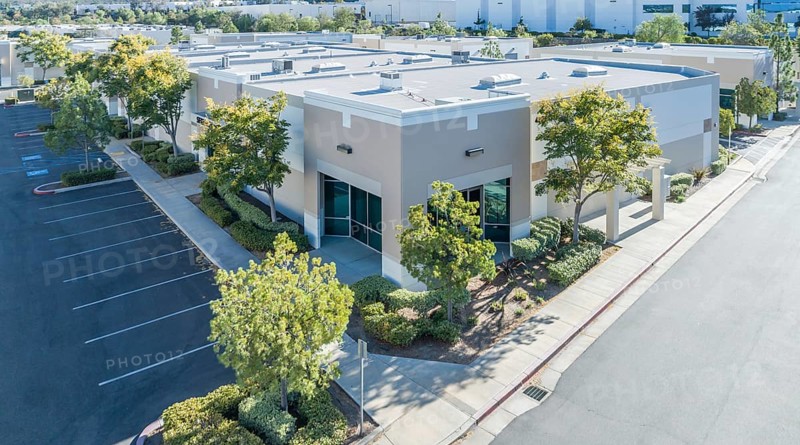 Aerial view of industrial commerce office buildings
