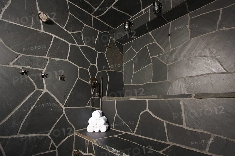 Custom slate river rock steam room