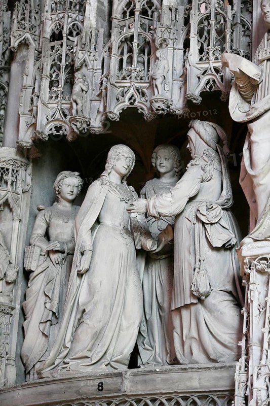 Stone sculptures Scenes from the Life of Jesus and Mary on the choir screen of Notre Dame of Chartres Cathedral