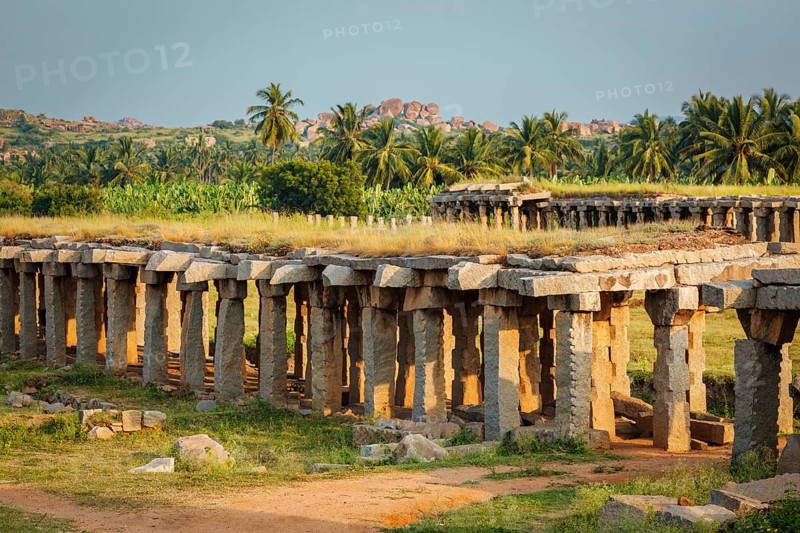 Ancient ruins of Hampi on sunset