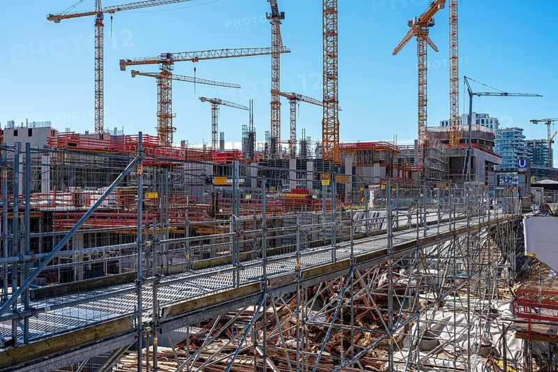 Major construction site at Ueberseequartier and Hafencity