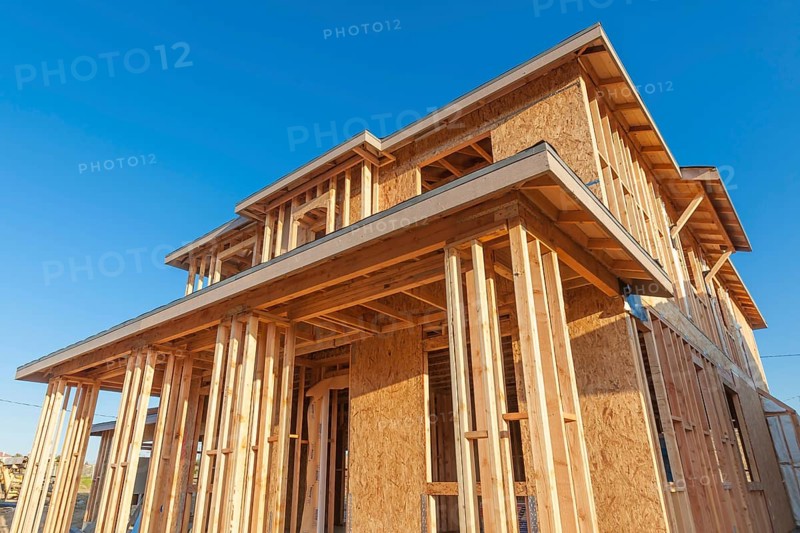 New wood house framing at construction site