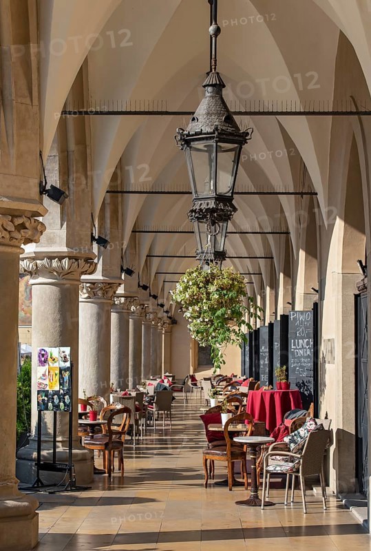Cafe at arcades of Sukiennice Cloth Hall