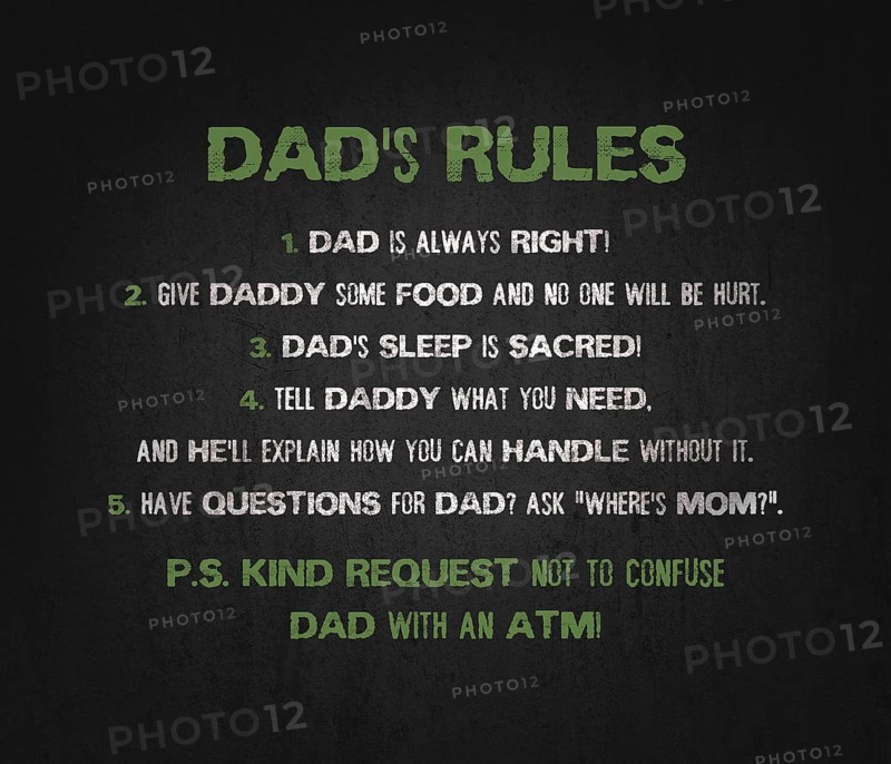DAD's rules funny text art illustration for printing as a gift on father's day. Trendy and creative design