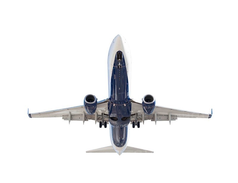 Bottom of passenger airplane isolated on a white background