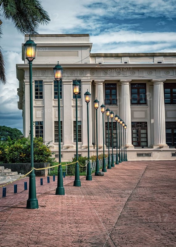 Image of several lit lantern poles