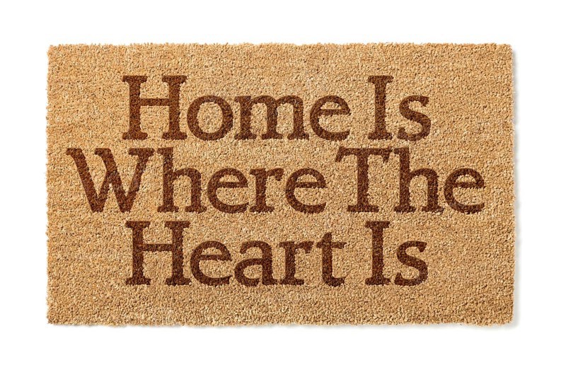 Home is where the heart is welcome mat isolated on A white background