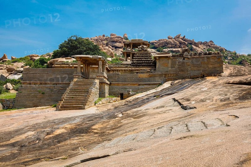 Ancient Vijayanagara Empire civilization ruins of Hampi now famous tourist attraction. Sule Bazaar