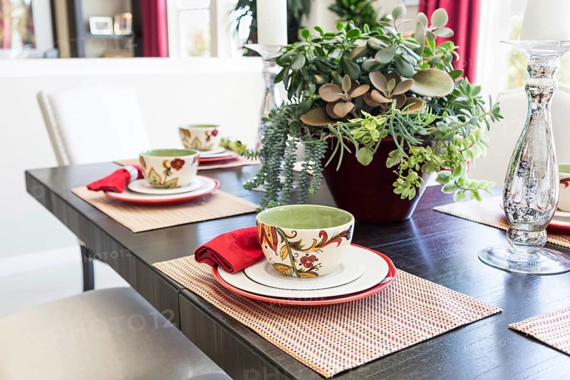 Abstract of dining table with place settings