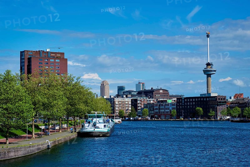 View of Rotterdam cityscape with Euromast observation tower
