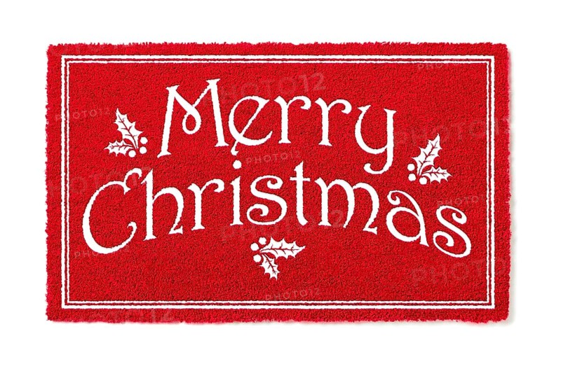 Merry christmas red welcome mat isolated on white background