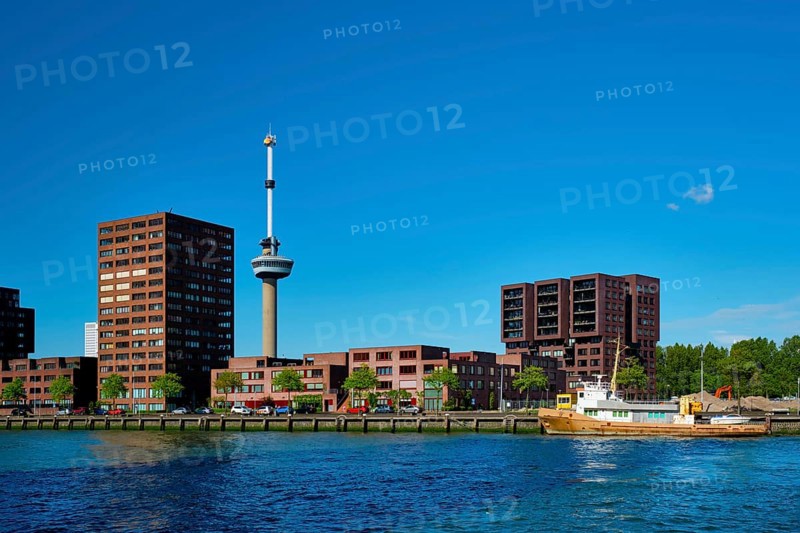 Rotterdam cityscape with Euromast observation tower and Nieuwe Maas river