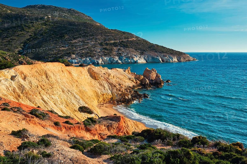 Agios Ioannis greek beach and Aegean sea on sunset