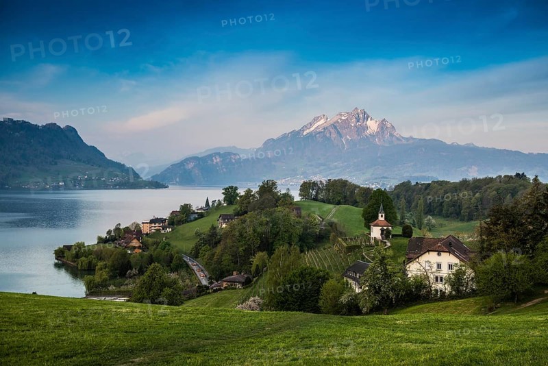 Panorama with lake and mountains