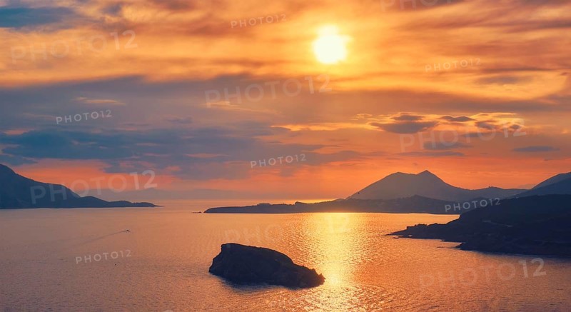 Aegean Sea with Greek islands view on sunset