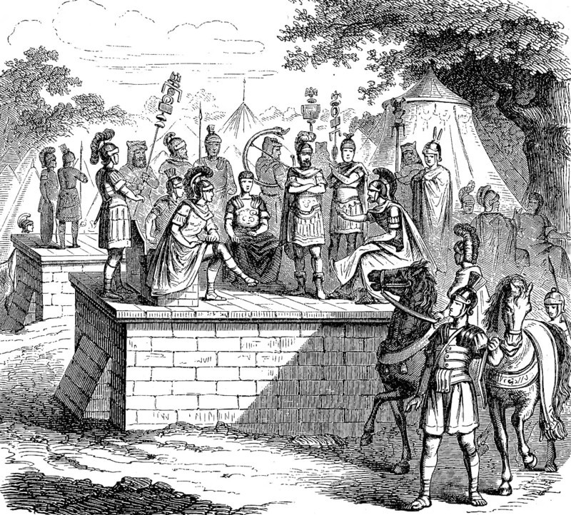 Romans holding a council of war with Marcus Aurelius