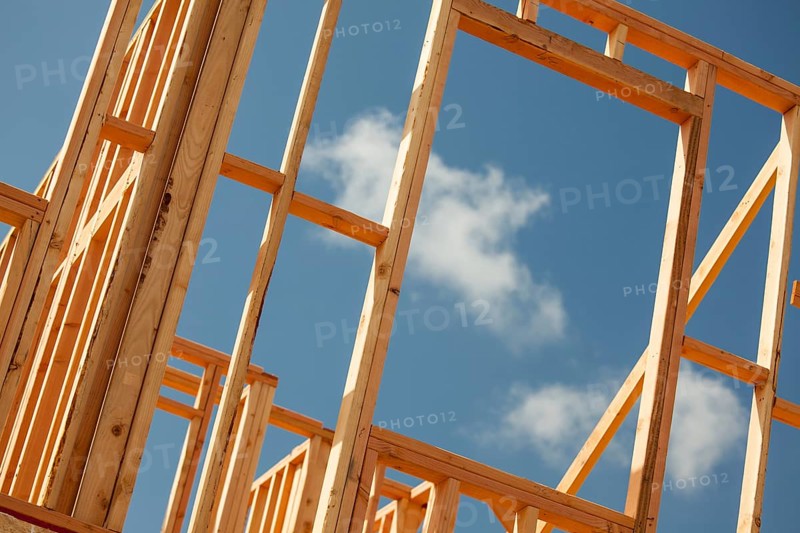 Wood home framing abstract at construction site