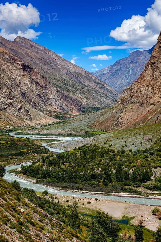 Chandra river in Lahaul valley in Himalayas. Himachal Pradesh