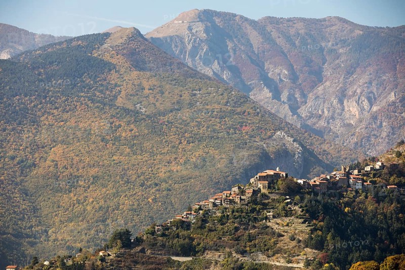 Autumn in the Ligurian Alps with a view of Triora