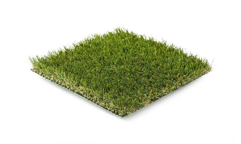 Section of artificial turf grass isolated on white background